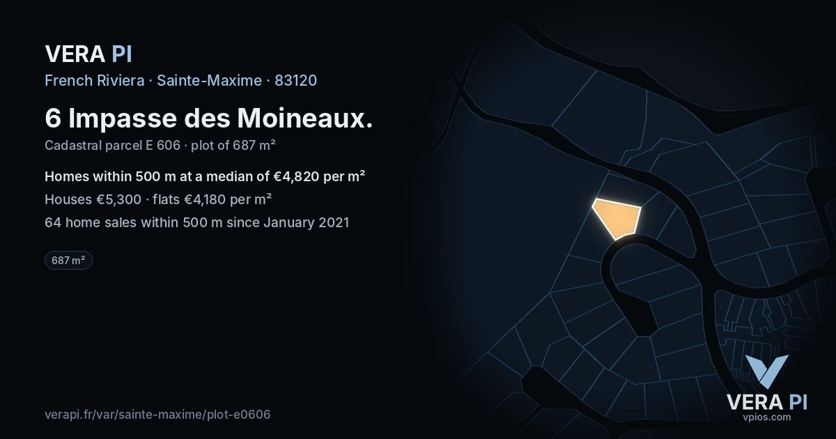 6 Impasse des Moineaux, Sainte-Maxime at night – the plot lit, the parcels around coloured by the prices near them