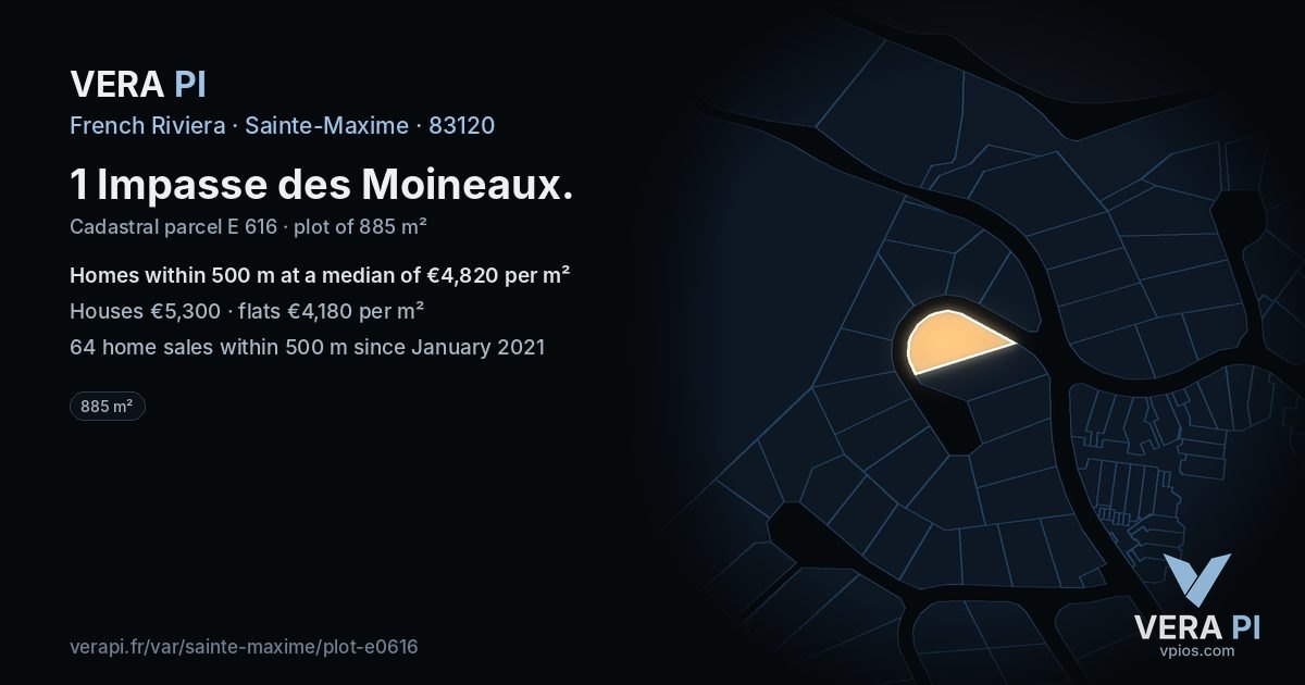 1 Impasse des Moineaux, Sainte-Maxime at night – the plot lit, the parcels around coloured by the prices near them