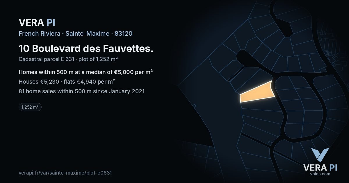 10 Boulevard des Fauvettes, Sainte-Maxime at night – the plot lit, the parcels around coloured by the prices near them