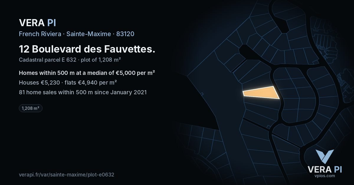 12 Boulevard des Fauvettes, Sainte-Maxime at night – the plot lit, the parcels around coloured by the prices near them