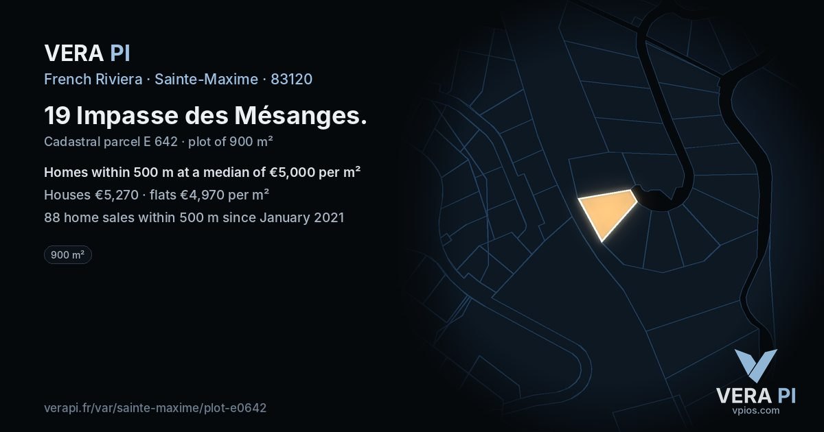 19 Impasse des Mésanges, Sainte-Maxime at night – the plot lit, the parcels around coloured by the prices near them