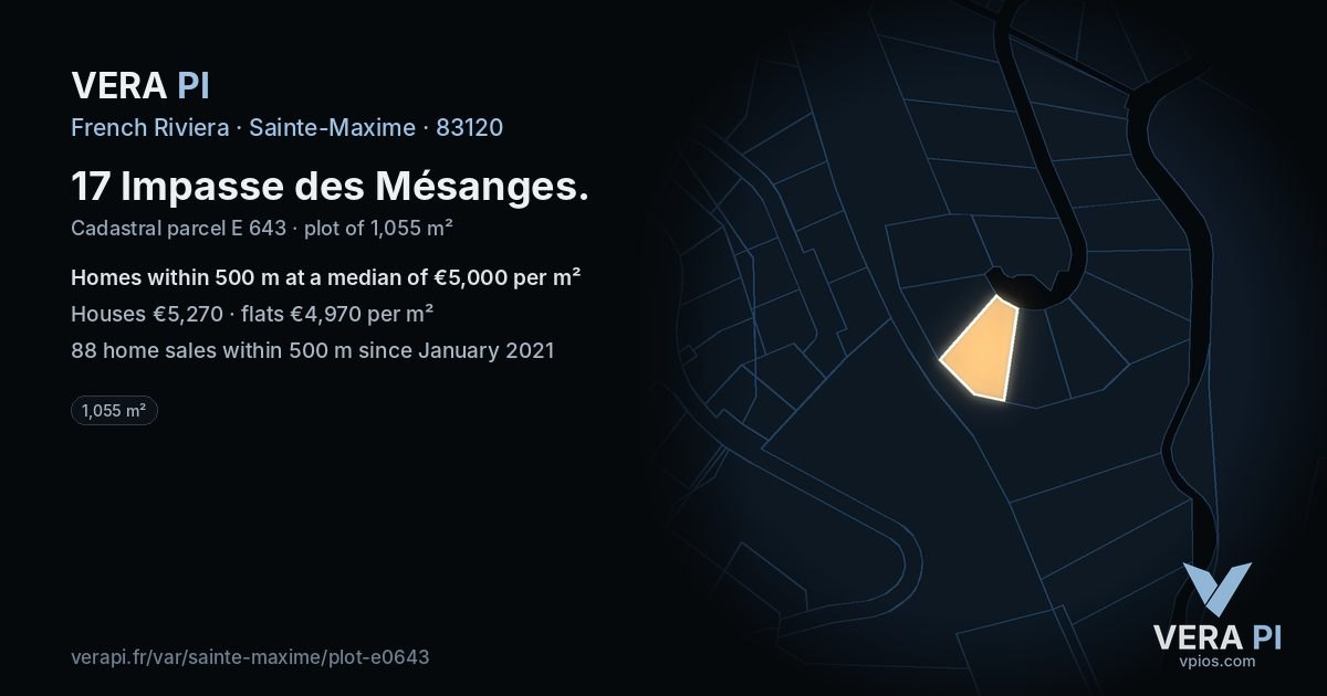 17 Impasse des Mésanges, Sainte-Maxime at night – the plot lit, the parcels around coloured by the prices near them