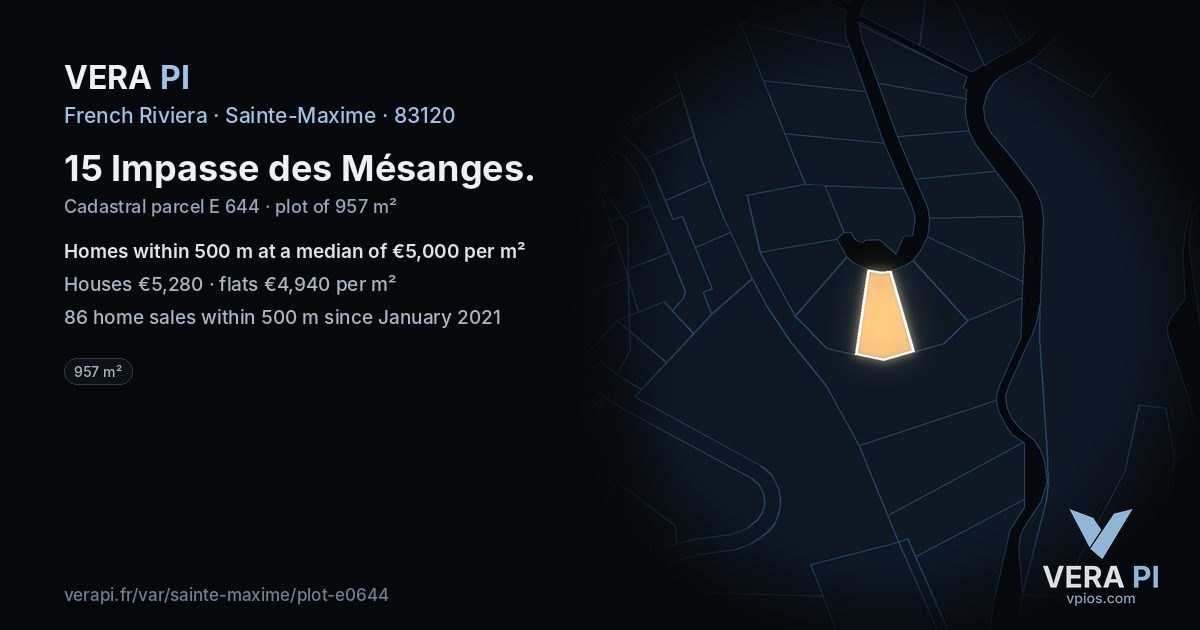 15 Impasse des Mésanges, Sainte-Maxime at night – the plot lit, the parcels around coloured by the prices near them