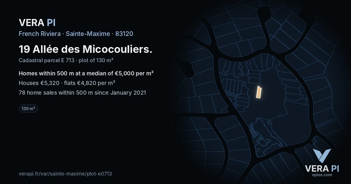 19 Allée des Micocouliers, Sainte-Maxime at night – the plot lit, the parcels around coloured by the prices near them