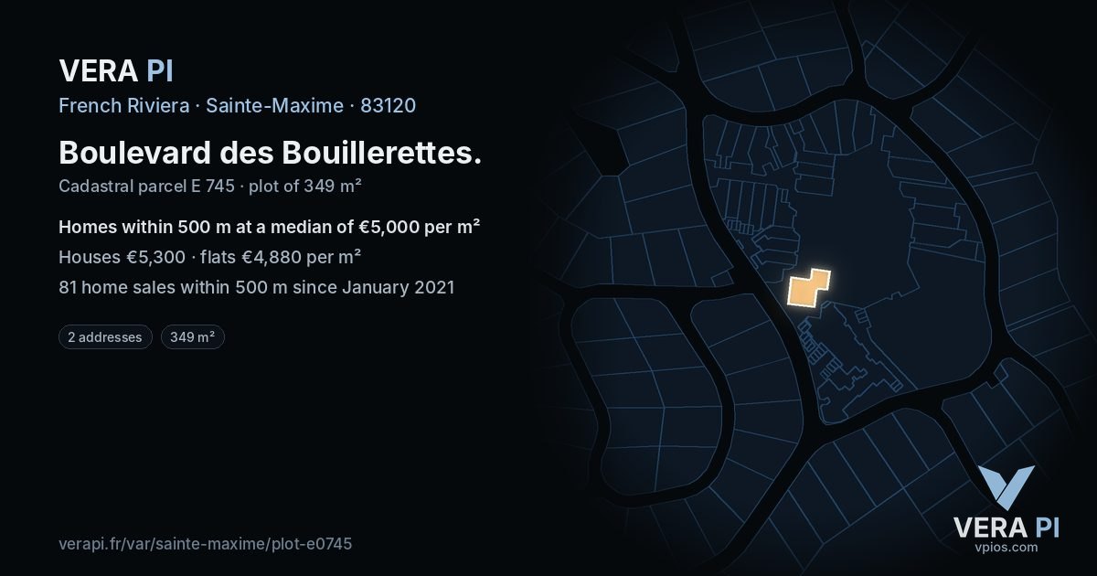 Boulevard des Bouillerettes, Sainte-Maxime at night – the plot lit, the parcels around coloured by the prices near them