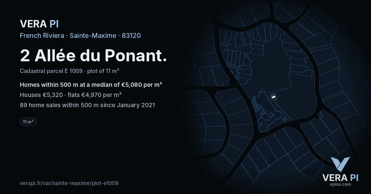 2 Allée du Ponant, Sainte-Maxime at night – the plot lit, the parcels around coloured by the prices near them