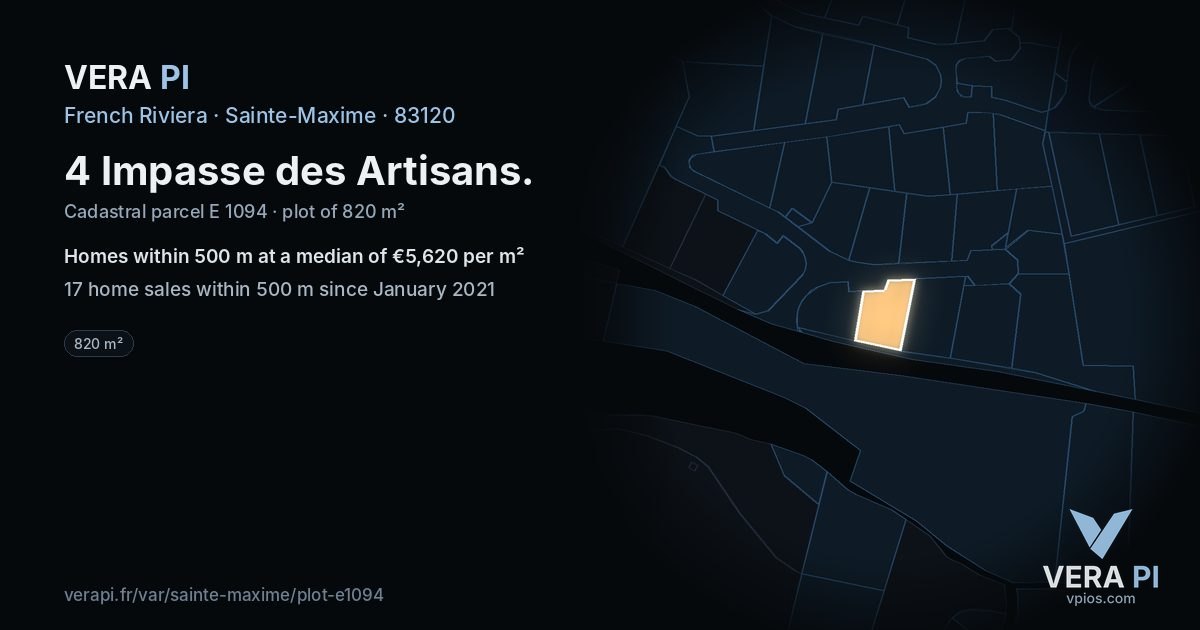 4 Impasse des Artisans, Sainte-Maxime at night – the plot lit, the parcels around coloured by the prices near them