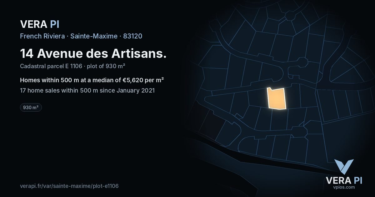 14 Avenue des Artisans, Sainte-Maxime at night – the plot lit, the parcels around coloured by the prices near them