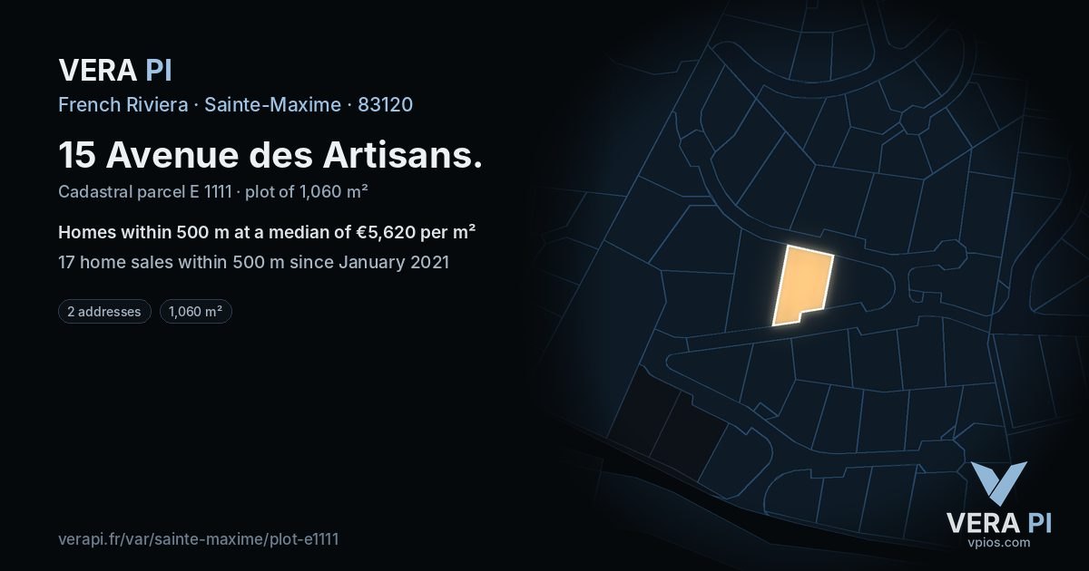 15 Avenue des Artisans, Sainte-Maxime at night – the plot lit, the parcels around coloured by the prices near them