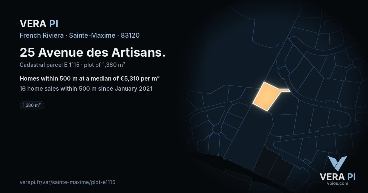 25 Avenue des Artisans, Sainte-Maxime at night – the plot lit, the parcels around coloured by the prices near them