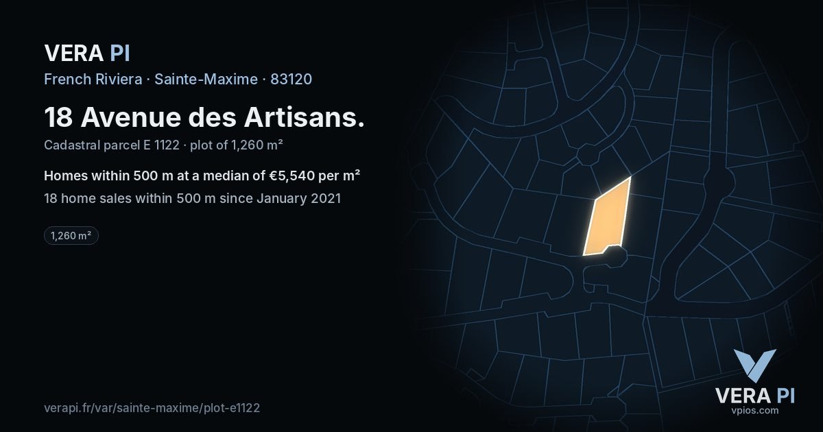 18 Avenue des Artisans, Sainte-Maxime at night – the plot lit, the parcels around coloured by the prices near them
