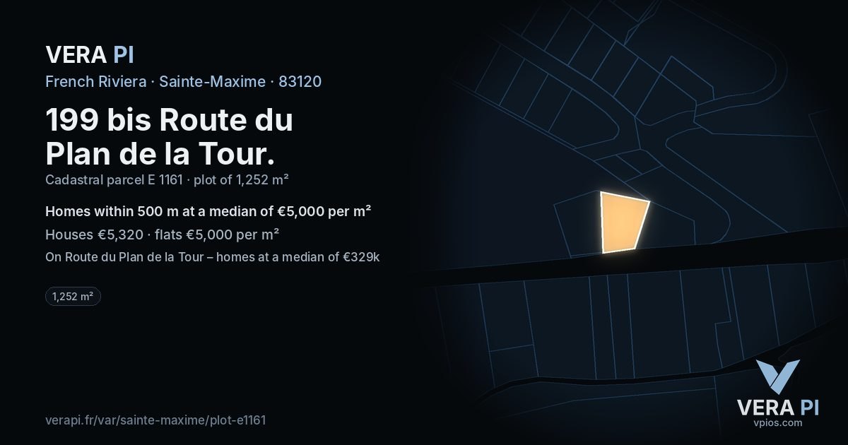 199 bis Route du Plan de la Tour, Sainte-Maxime at night – the plot lit, the parcels around coloured by the prices near them