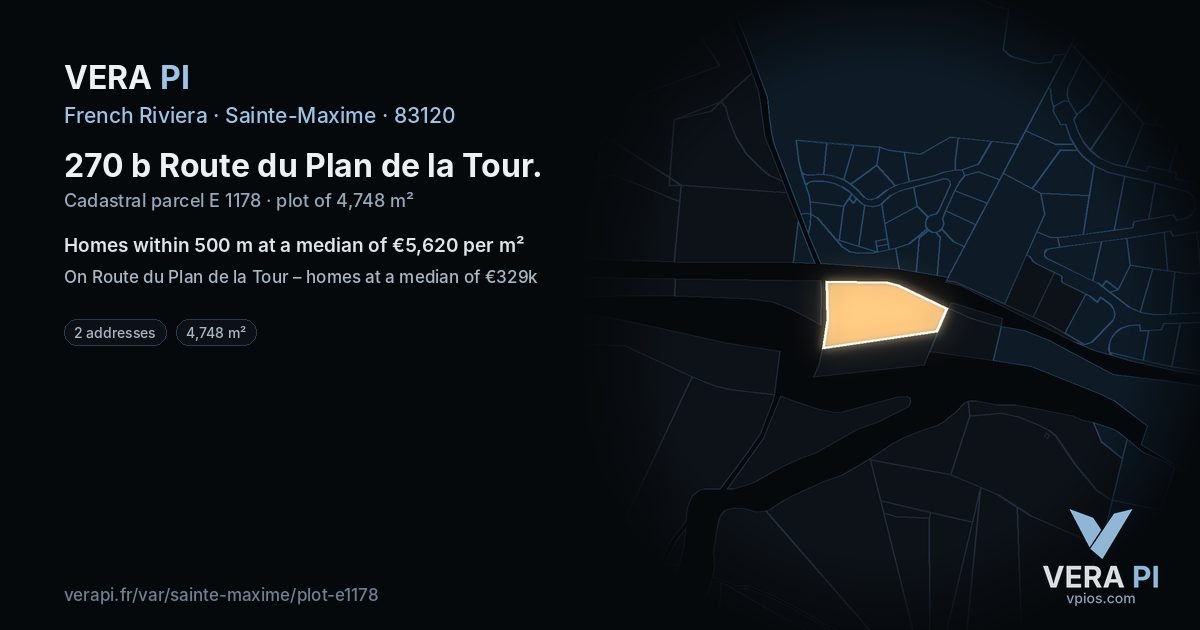 270 b Route du Plan de la Tour, Sainte-Maxime at night – the plot lit, the parcels around coloured by the prices near them