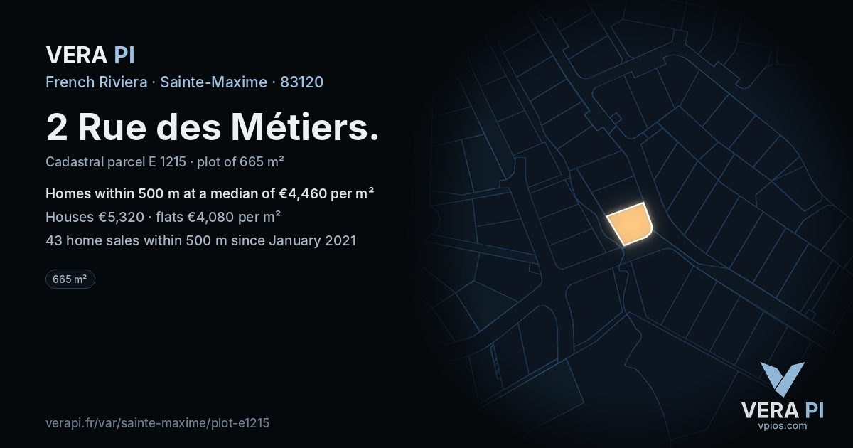 2 Rue des Métiers, Sainte-Maxime at night – the plot lit, the parcels around coloured by the prices near them