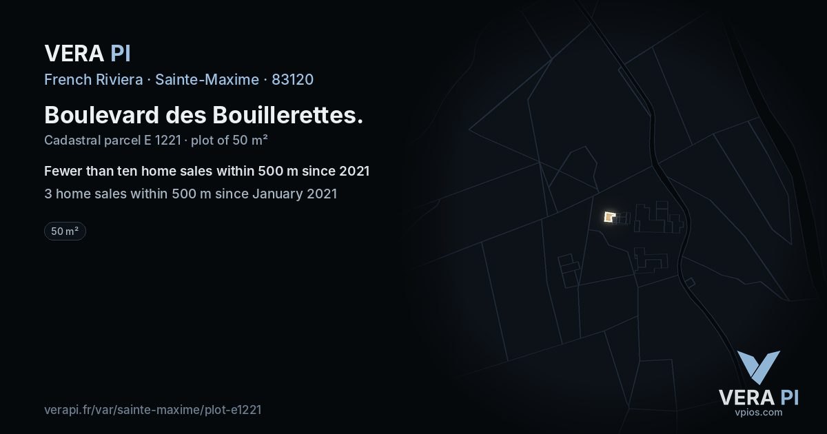 Boulevard des Bouillerettes, Sainte-Maxime at night – the plot lit, the parcels around coloured by the prices near them