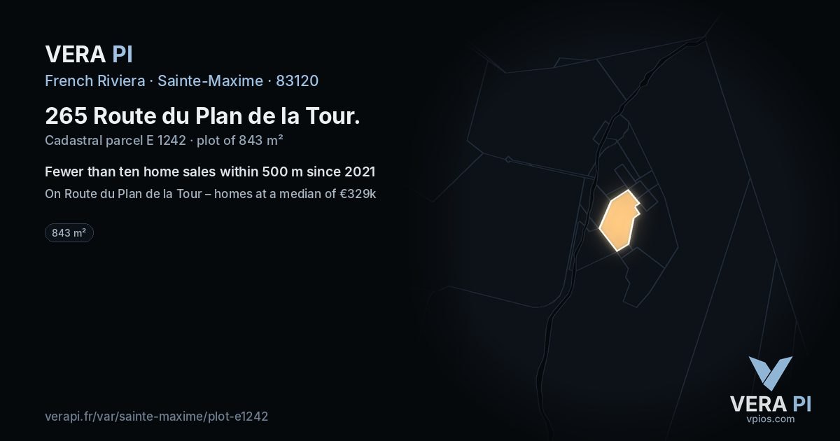 265 Route du Plan de la Tour, Sainte-Maxime at night – the plot lit, the parcels around coloured by the prices near them