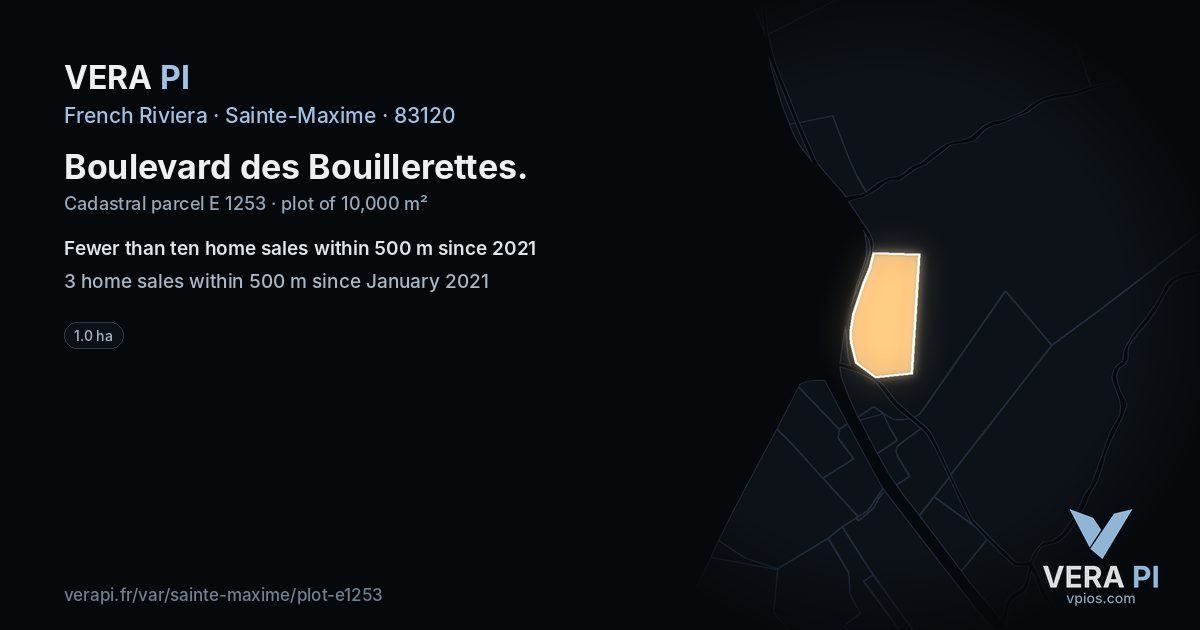 Boulevard des Bouillerettes, Sainte-Maxime at night – the plot lit, the parcels around coloured by the prices near them