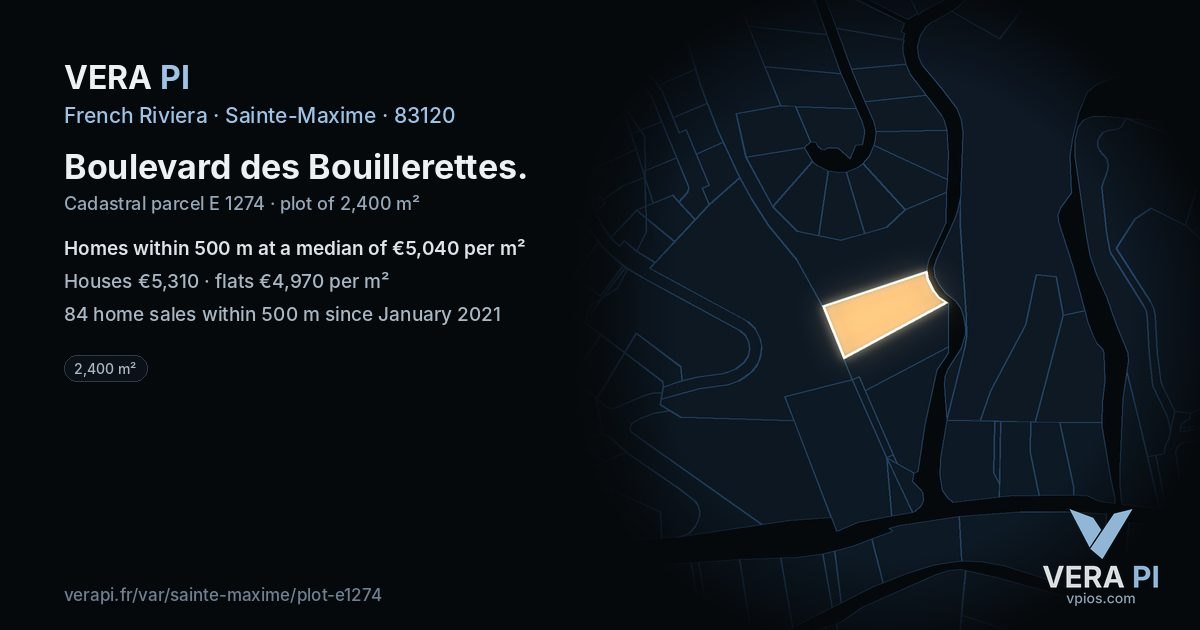 Boulevard des Bouillerettes, Sainte-Maxime at night – the plot lit, the parcels around coloured by the prices near them