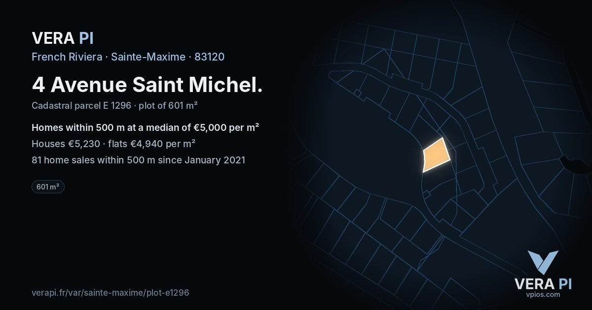 4 Avenue Saint Michel, Sainte-Maxime at night – the plot lit, the parcels around coloured by the prices near them