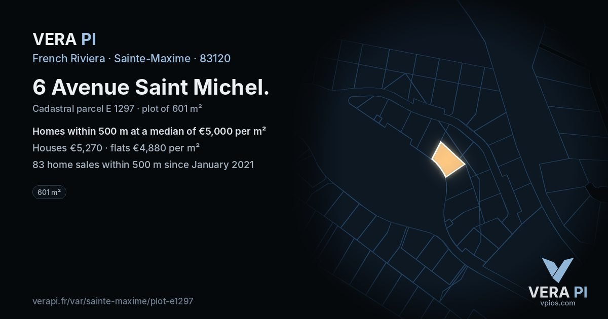 6 Avenue Saint Michel, Sainte-Maxime at night – the plot lit, the parcels around coloured by the prices near them