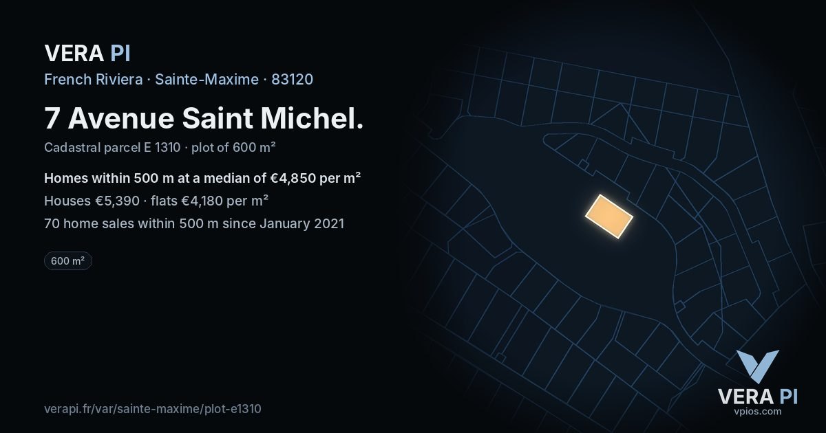 7 Avenue Saint Michel, Sainte-Maxime at night – the plot lit, the parcels around coloured by the prices near them