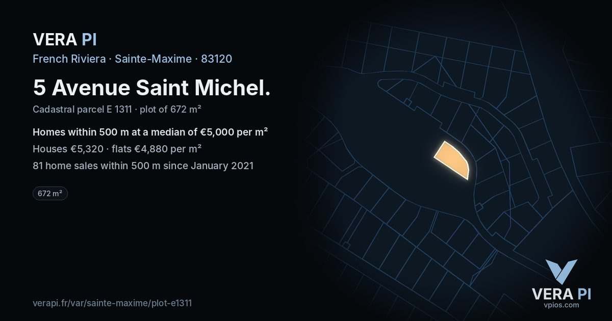 5 Avenue Saint Michel, Sainte-Maxime at night – the plot lit, the parcels around coloured by the prices near them