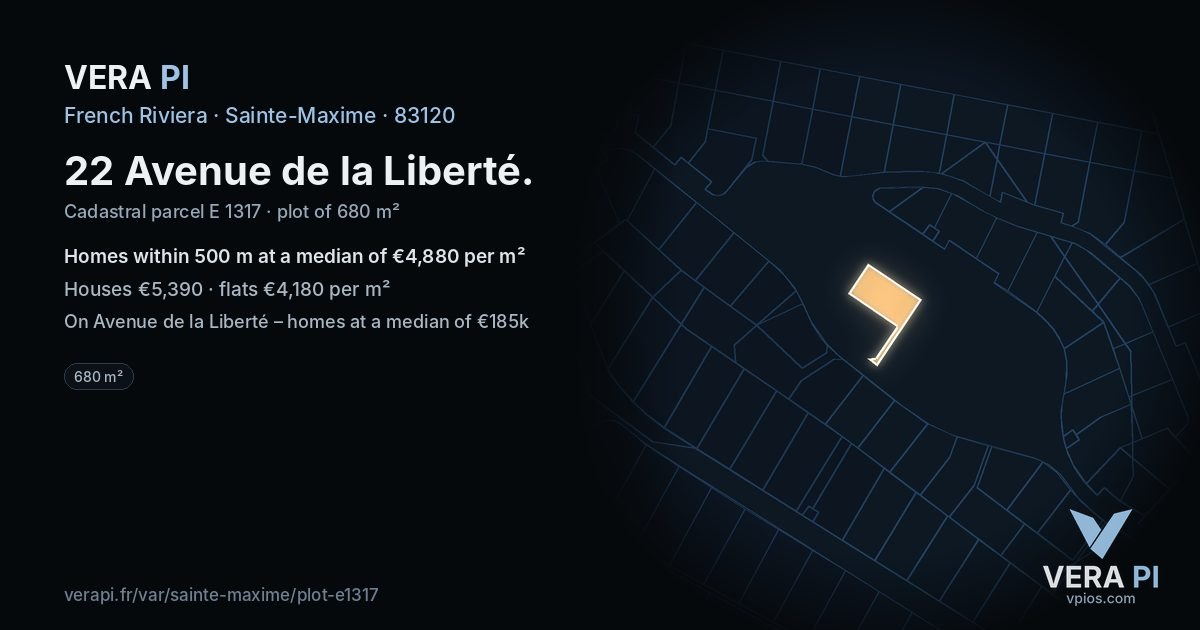 22 Avenue de la Liberté, Sainte-Maxime at night – the plot lit, the parcels around coloured by the prices near them