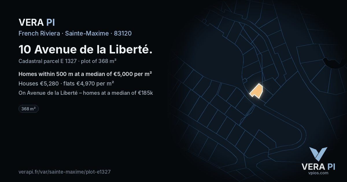 10 Avenue de la Liberté, Sainte-Maxime at night – the plot lit, the parcels around coloured by the prices near them
