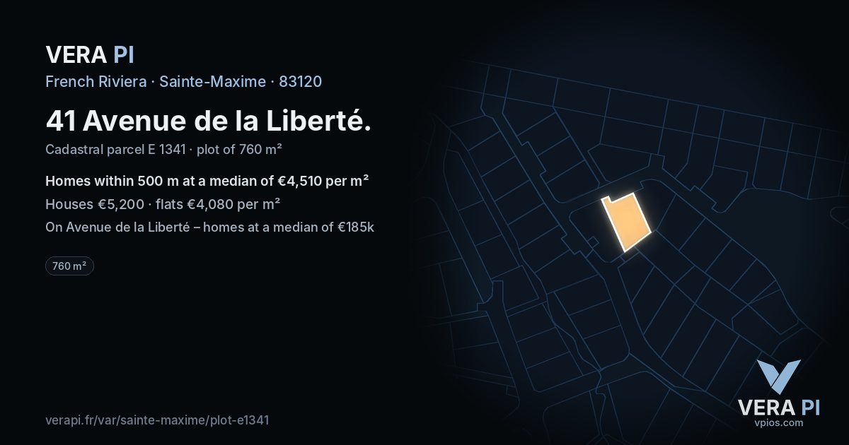 41 Avenue de la Liberté, Sainte-Maxime at night – the plot lit, the parcels around coloured by the prices near them