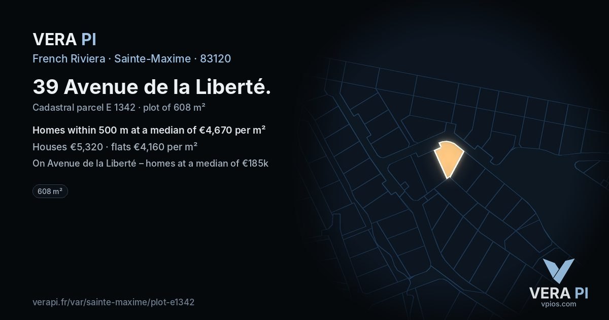 39 Avenue de la Liberté, Sainte-Maxime at night – the plot lit, the parcels around coloured by the prices near them