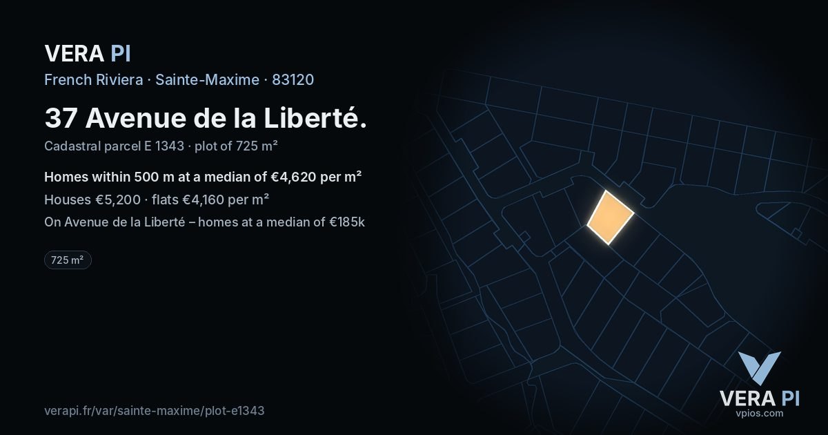 37 Avenue de la Liberté, Sainte-Maxime at night – the plot lit, the parcels around coloured by the prices near them