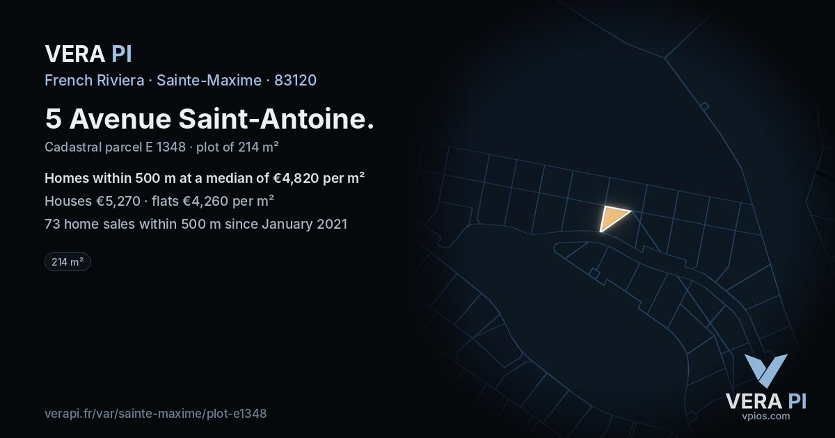 5 Avenue Saint-Antoine, Sainte-Maxime at night – the plot lit, the parcels around coloured by the prices near them