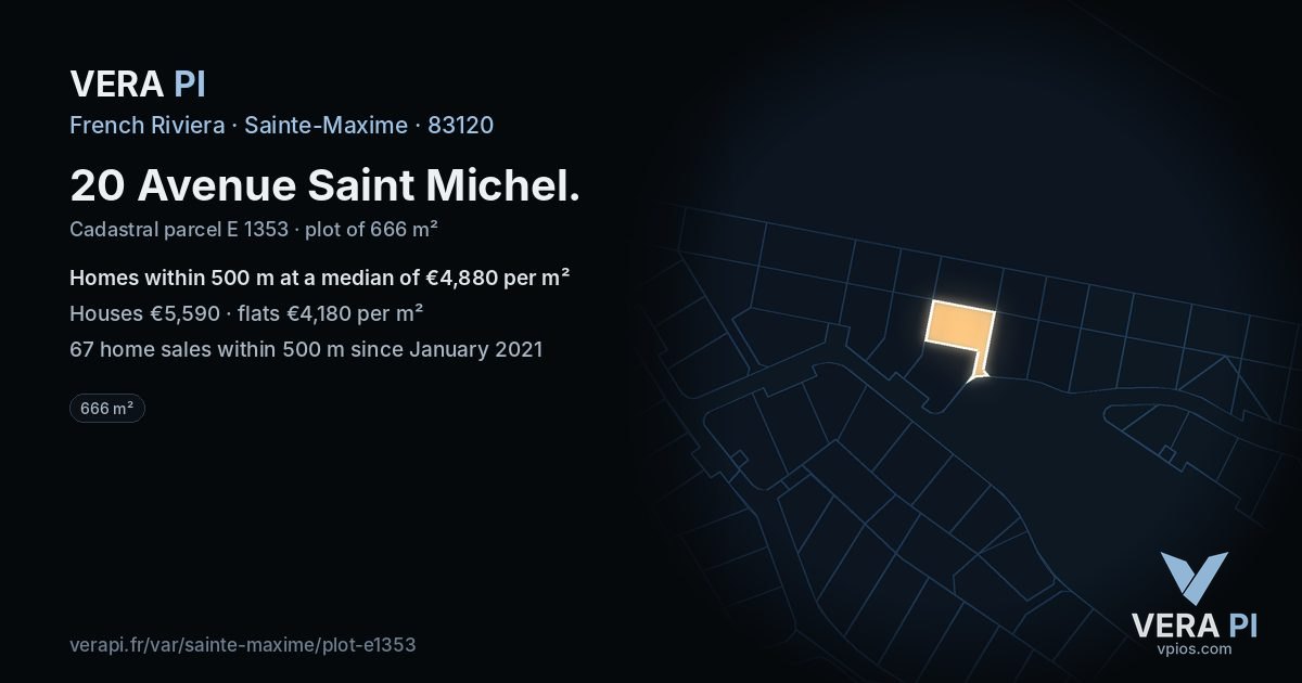 20 Avenue Saint Michel, Sainte-Maxime at night – the plot lit, the parcels around coloured by the prices near them