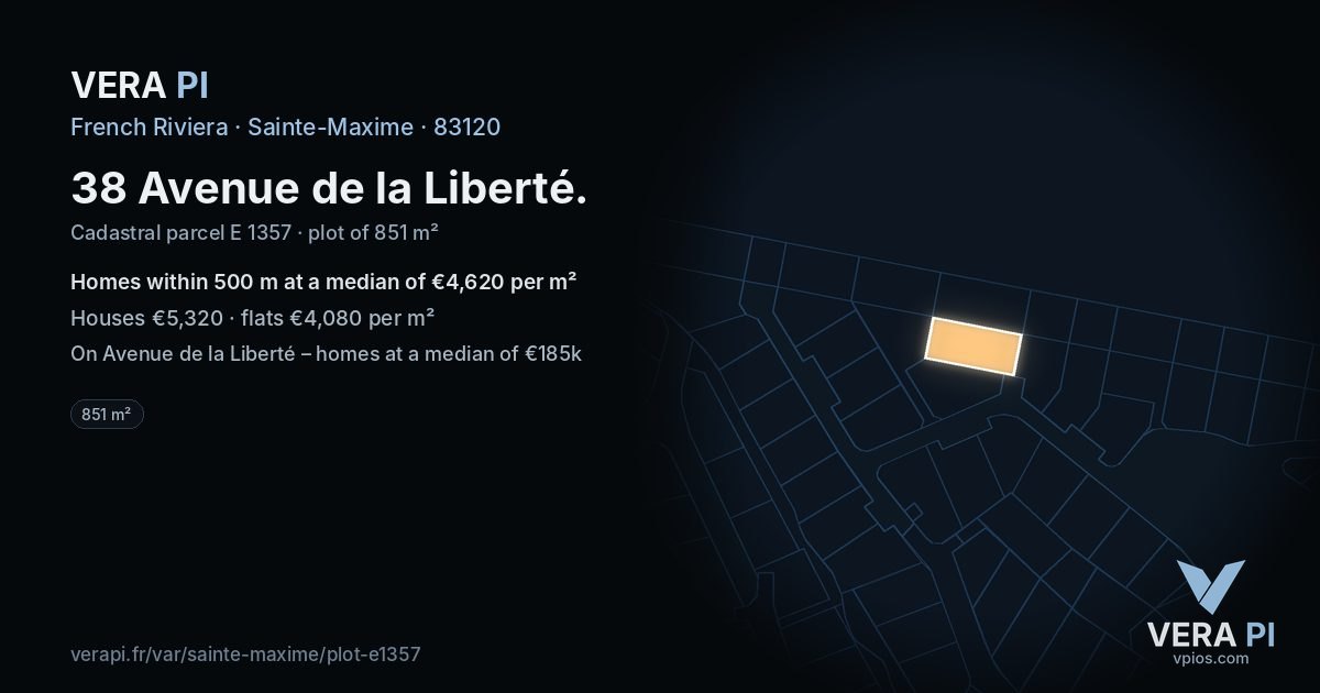 38 Avenue de la Liberté, Sainte-Maxime at night – the plot lit, the parcels around coloured by the prices near them