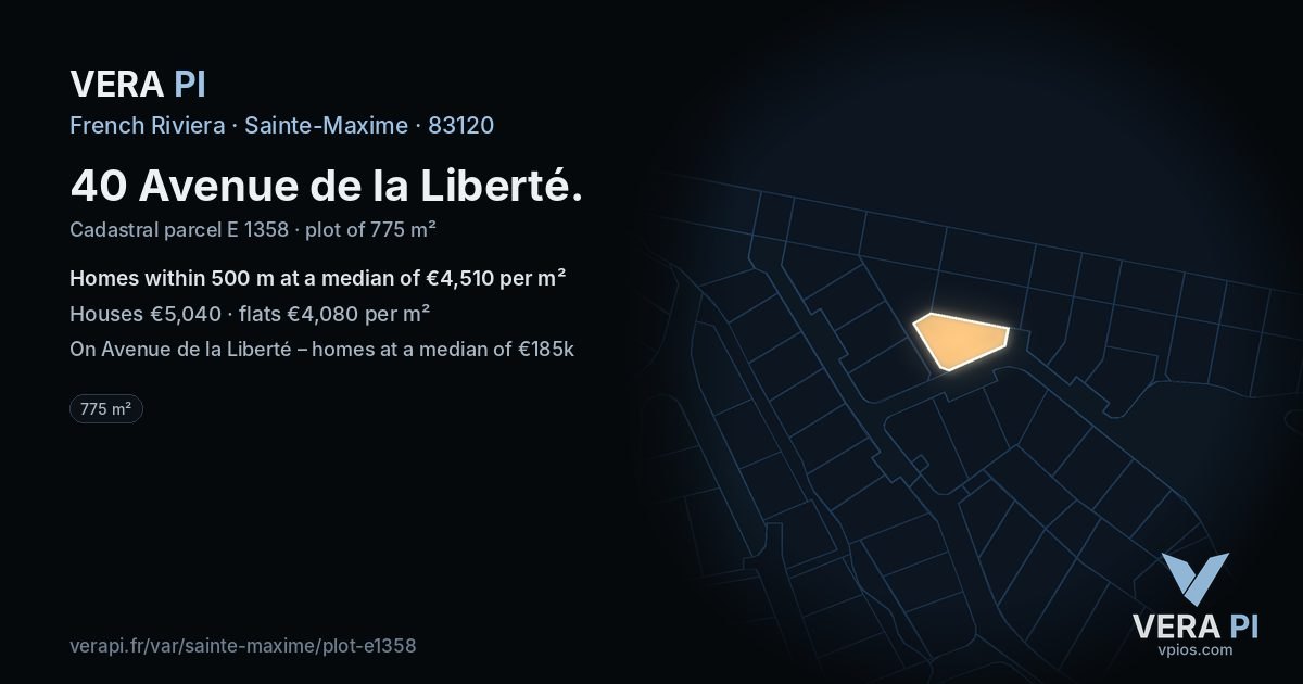 40 Avenue de la Liberté, Sainte-Maxime at night – the plot lit, the parcels around coloured by the prices near them