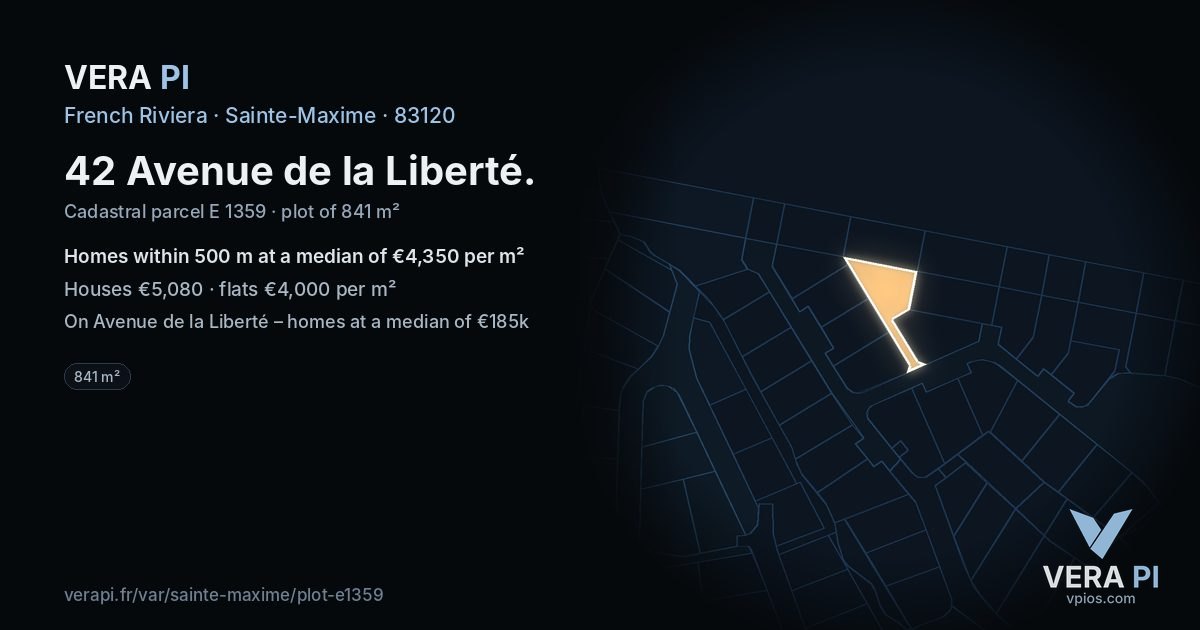42 Avenue de la Liberté, Sainte-Maxime at night – the plot lit, the parcels around coloured by the prices near them