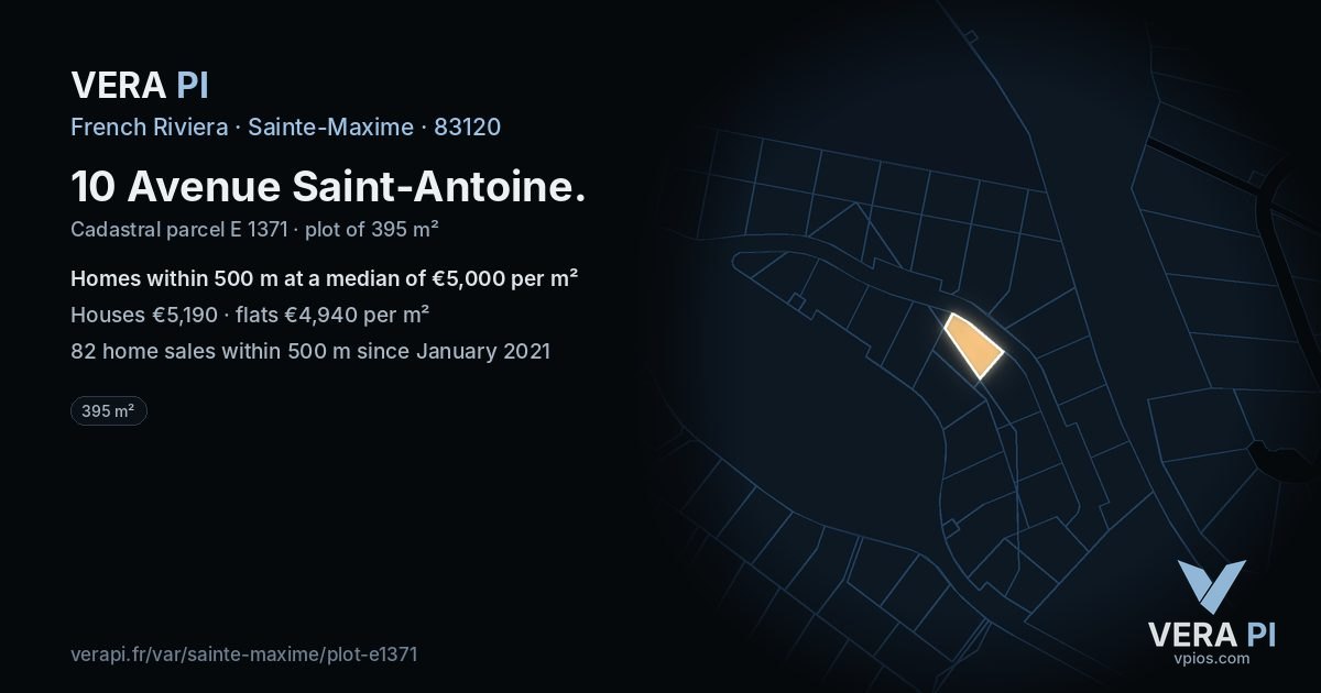 10 Avenue Saint-Antoine, Sainte-Maxime at night – the plot lit, the parcels around coloured by the prices near them