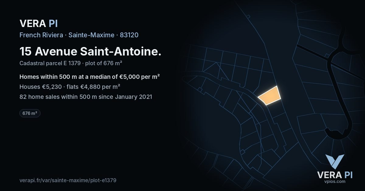 15 Avenue Saint-Antoine, Sainte-Maxime at night – the plot lit, the parcels around coloured by the prices near them
