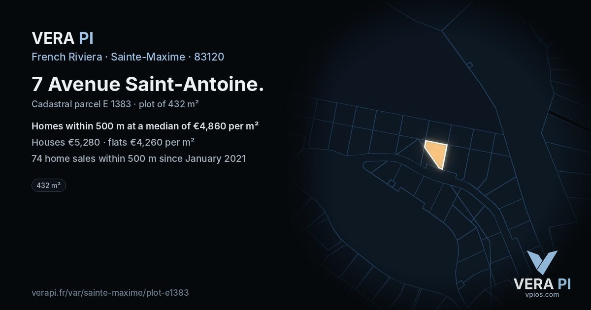 7 Avenue Saint-Antoine, Sainte-Maxime at night – the plot lit, the parcels around coloured by the prices near them