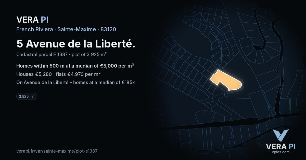 5 Avenue de la Liberté, Sainte-Maxime at night – the plot lit, the parcels around coloured by the prices near them