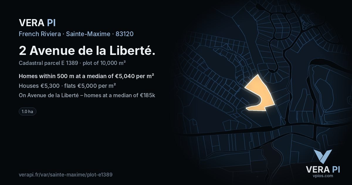 2 Avenue de la Liberté, Sainte-Maxime at night – the plot lit, the parcels around coloured by the prices near them