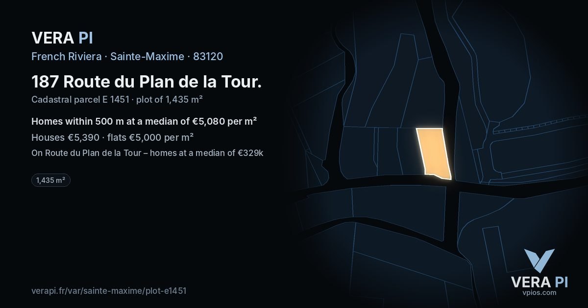 187 Route du Plan de la Tour, Sainte-Maxime at night – the plot lit, the parcels around coloured by the prices near them