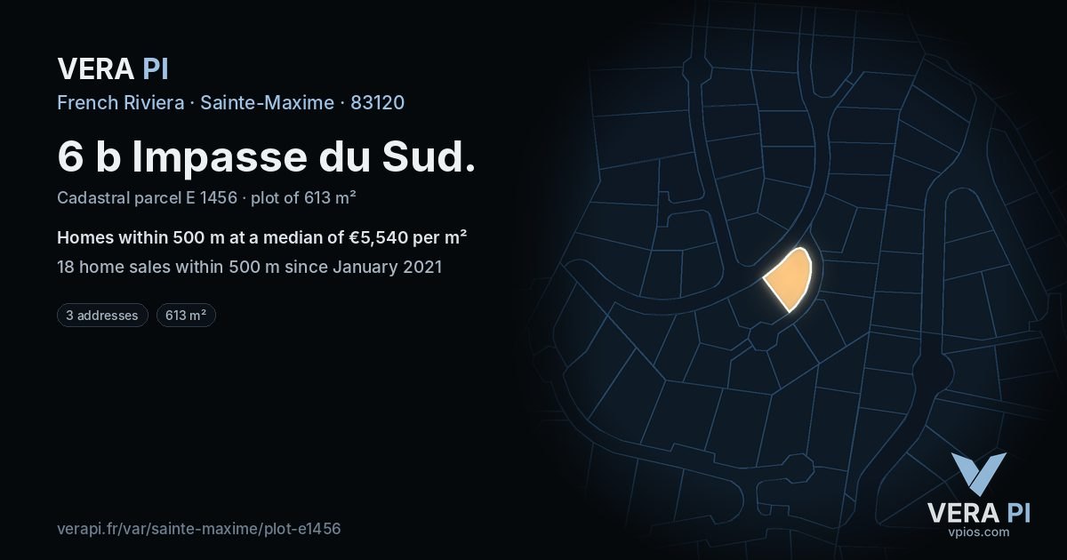 6 b Impasse du Sud, Sainte-Maxime at night – the plot lit, the parcels around coloured by the prices near them