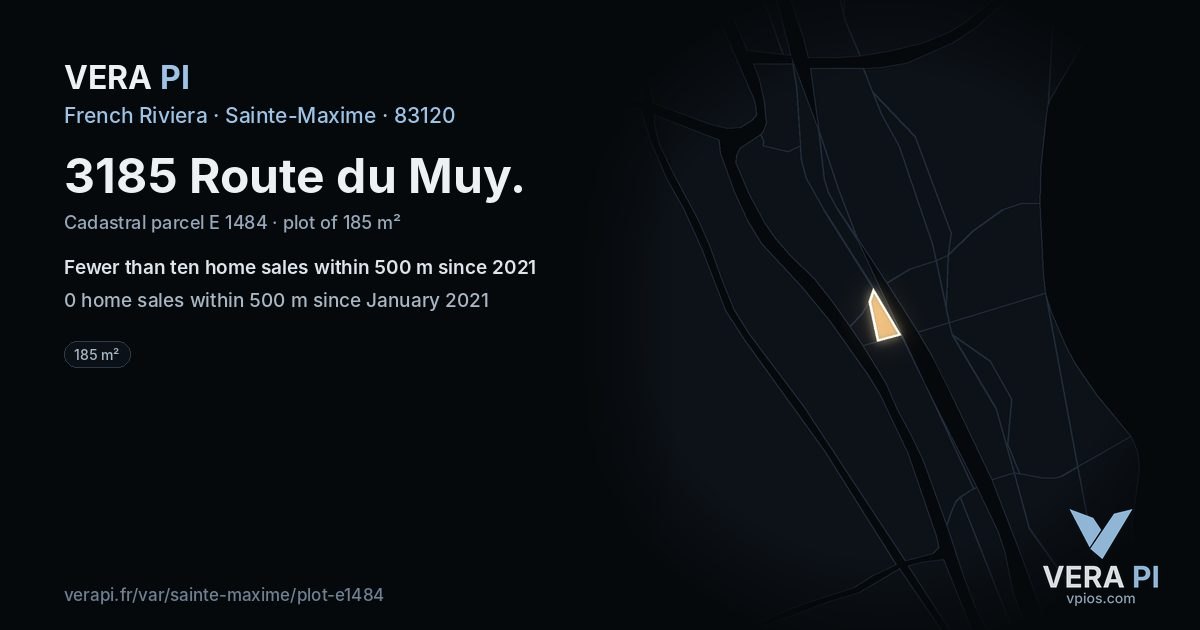 3185 Route du Muy, Sainte-Maxime at night – the plot lit, the parcels around coloured by the prices near them