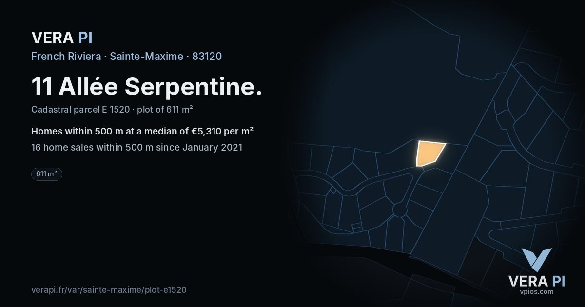 11 Allée Serpentine, Sainte-Maxime at night – the plot lit, the parcels around coloured by the prices near them