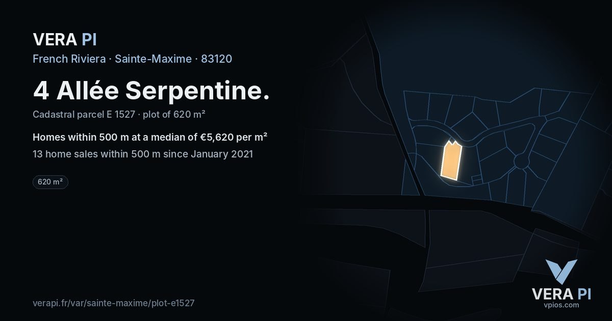 4 Allée Serpentine, Sainte-Maxime at night – the plot lit, the parcels around coloured by the prices near them