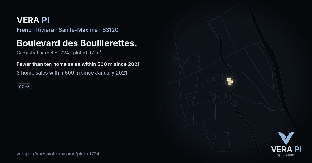Boulevard des Bouillerettes, Sainte-Maxime at night – the plot lit, the parcels around coloured by the prices near them