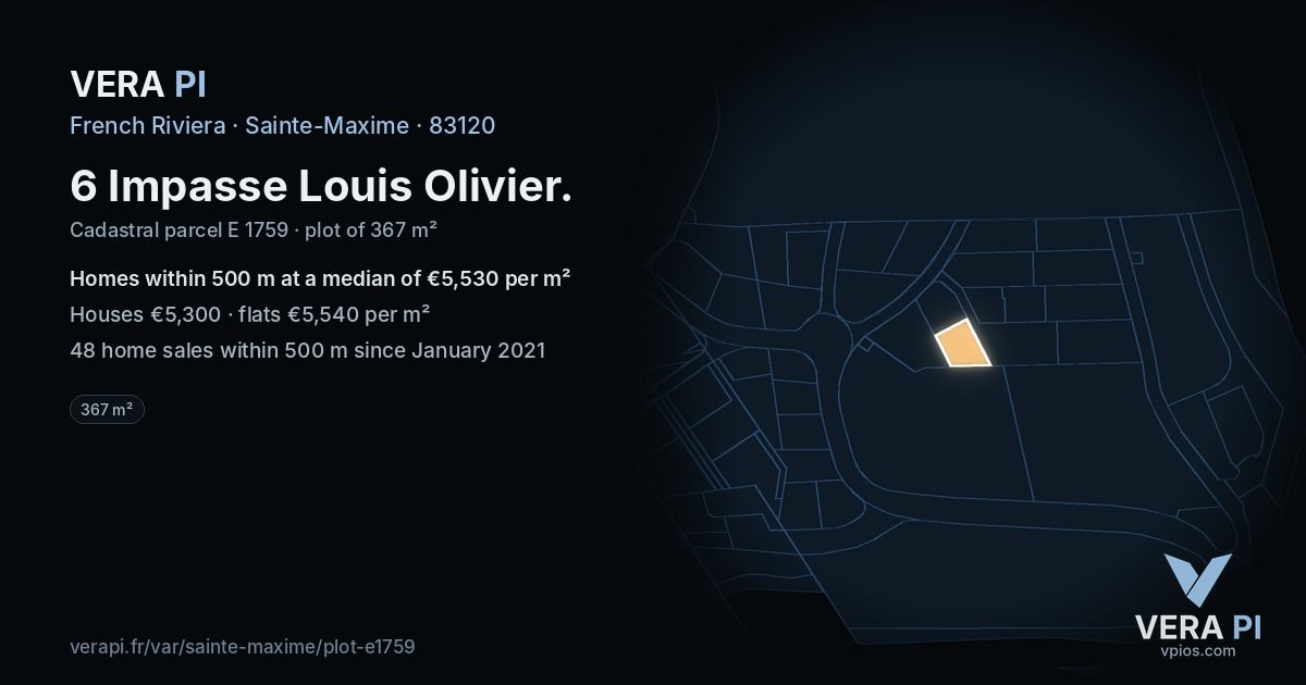 6 Impasse Louis Olivier, Sainte-Maxime at night – the plot lit, the parcels around coloured by the prices near them