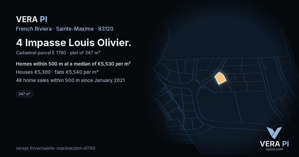 4 Impasse Louis Olivier, Sainte-Maxime at night – the plot lit, the parcels around coloured by the prices near them