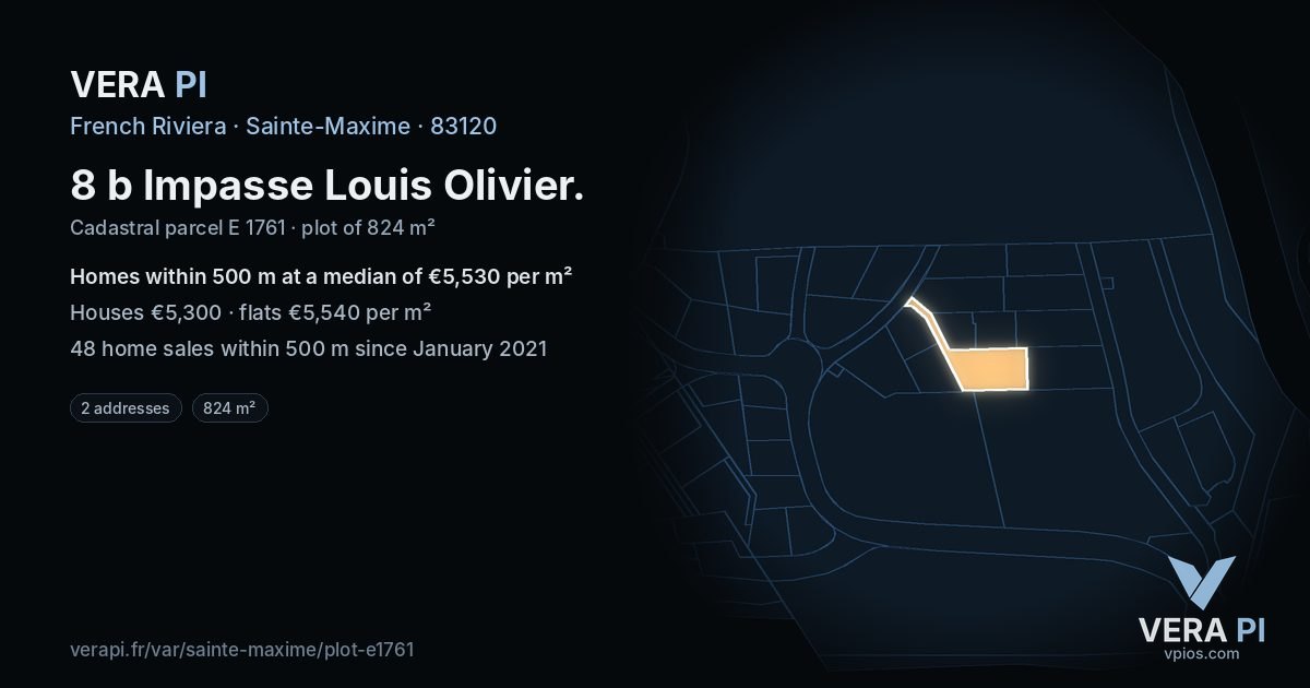 8 b Impasse Louis Olivier, Sainte-Maxime at night – the plot lit, the parcels around coloured by the prices near them